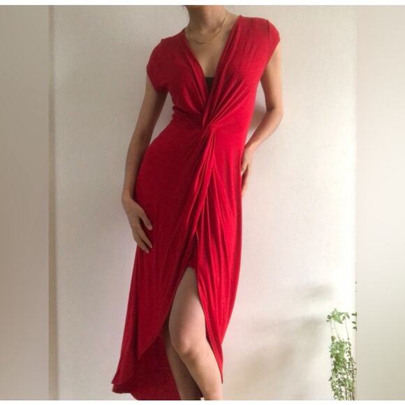 Rolla Coster Women's Midi Dress Size M Red Front Twist Slit - Picture 1 of 6